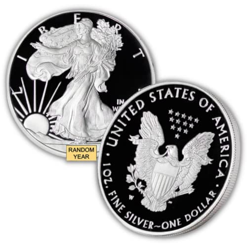 1986 - до Момента (Случаен година) е Американски сребърен орел в проба 1 унция (в капсули) с оригиналната кутия, Монетен двор на САЩ и сертификат за автентичност $ 1 PF