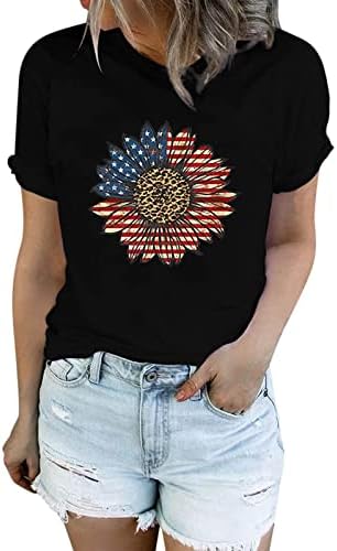 Жените Риза на Райета, Дамски Къс Американската Ежедневни Тениска с Флага на Независимостта, Най-Дневен Принтом, Модни Дамски Блузи, Тениски