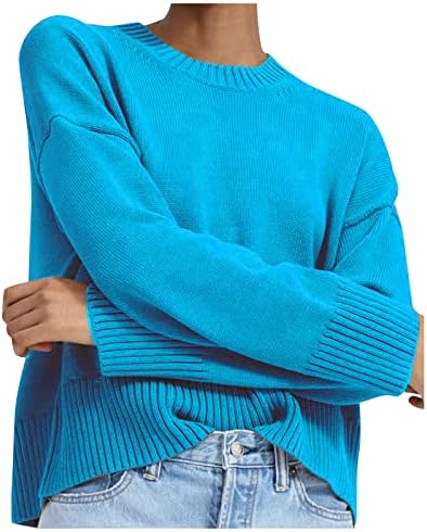 Жена Модерен Пуловер RMXEi, Монофонични Кратък Пуловер с кръгло деколте, Пуловер