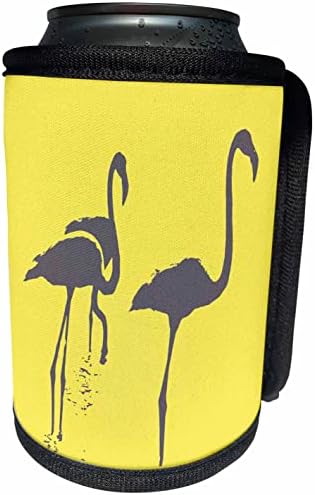 Триизмерен Изчистен Сив силует на Три фламинго В жълт обертке за бутилки - охладители (cc-361122-1)
