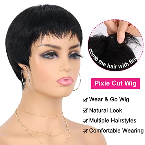 Yargel Hair Бесклеевой Перука за носене и излизане, Перуки, изработени от човешка Коса Pixie Cut, за черни жени, Кратък Многослоен Перука