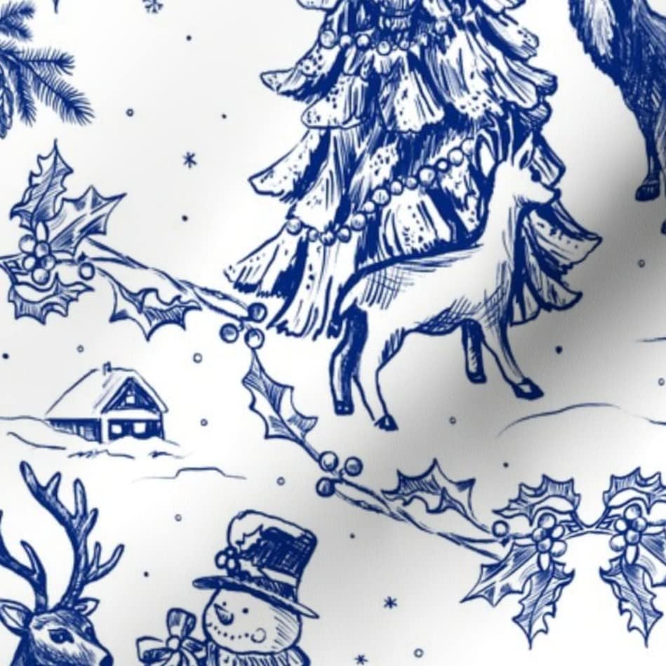 Плат Spoonflower - Празнична Играчка Елен в Гората Горски Сняг за Коледа с Принтом на Венчелистчетата Маркова Памучен Плат, Дебел Четвърт