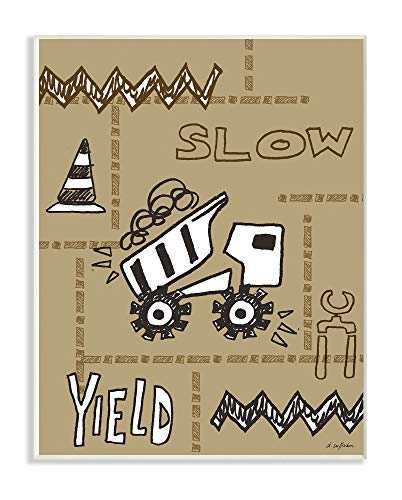 Стенни табели The Kids Room От Stupell Slow Yield Тан Dump Truck Construction Zone, 10 x 15, С гордост Направено в САЩ, Многоцветен