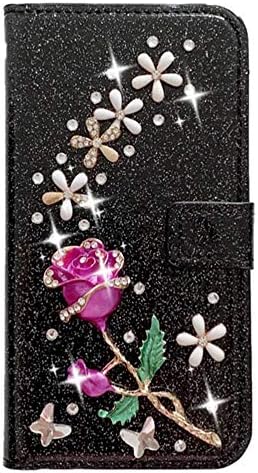 Чанта-портфейл XYX за Samsung Galaxy A52 5G, [3D рози цвете] Лъскава чанта-портфейл от изкуствена кожа с панти капак за жени и момичета,