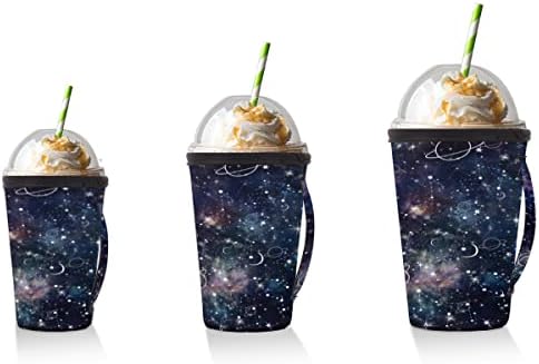 Night Planet Star Galaxy многократна употреба Кафе ръкав с лед с дръжка от Неопрен за Напитки, кафе лате, Чай, Напитки, Бира (Малко 18-20