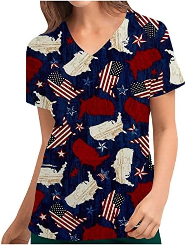 Женска Тениска с V Образно деколте Graphic Office Scrub Uniform Top е за Дами Лято Есен с Джобове UH UH