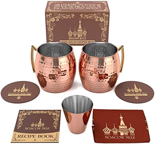 Набор от медни чаши Москва Муле с чукане за кухня Krown от 2 теми | Подплата от неръждаема стомана | 16 унции