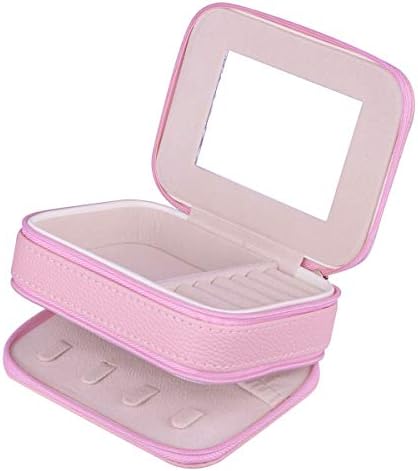 SUNYIK Малка Пътна Розова Кутия-Органайзер за Бижута за Жени, Преносими Калъфи За Съхранение с Огледало, Подвижна Тава