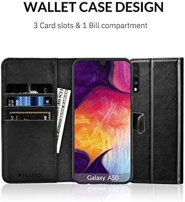 Чанта-портфейл KILINO Galaxy A50 / A50s / A30s [Заключване на RFID] [Изкуствена кожа] [Мека TPU] [Амортизирующий броня] [Отделения за карти] [Стойка] [Магнитна закопчалка] флип-надолу ко