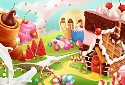 AOFOTO 5x3 фута Фантастичен Пейзаж С Бонбони на фона на Мультяшного Сладолед, Десерт, Близалка, Фон За Снимки, Торта, Украса за Парти
