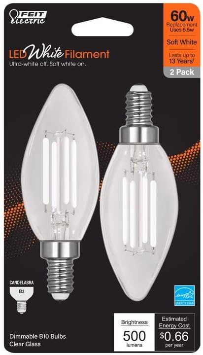 Led лампа с нажежаема жичка Feit Electric BA10 E12 (Канделябр) Мек Бял цвят Капацитет от 60 W се Равнява на 2 pc
