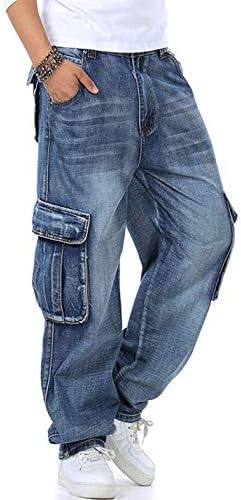 Yeokou Мъжки Ежедневни Свободни Работни Панталони от Деним в стил Хип-Хоп, Дънки с Джобове-Cargo