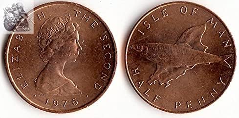 Европейски монети на остров Ман 0,5 Пени 1-2 Пени 1976 година на издаване Чуждестранни монети Паметник