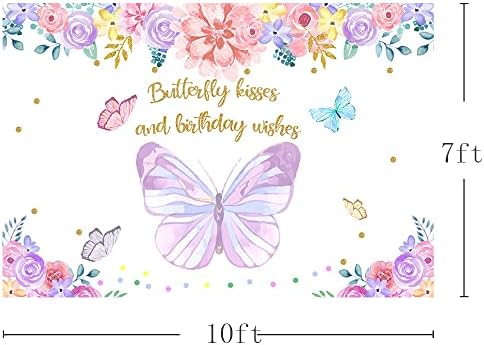 MEHOFOND Фон с Пеперуда за Рожден Ден за Момиче, за Украса на парти с Пеперуда, Лилаво-Розови Цветя на Пеперуда Целувки и Пожелания за