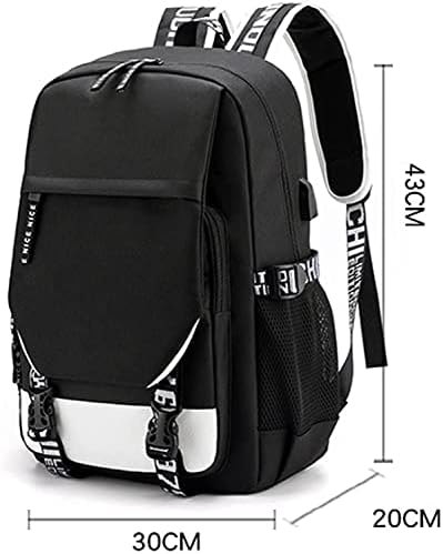 jupkem Аниме ханма боклук Раница, Чанта USB Зарядно пристанище Студентски Училищна чанта За лаптоп Cosplay Над 6 години. (черен)