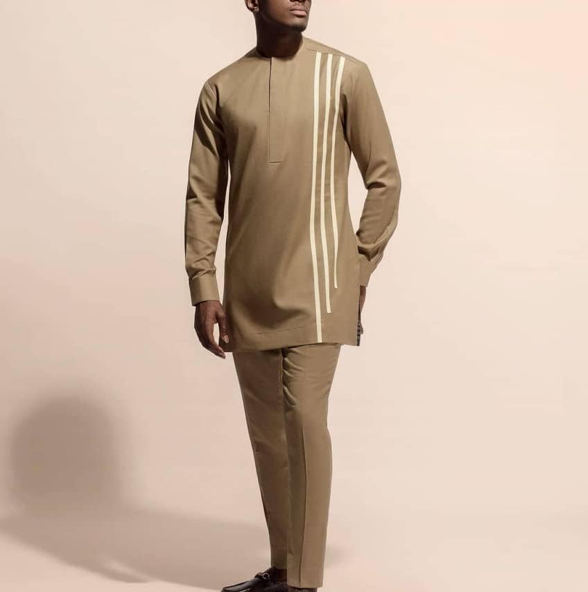 Африканска Облекло за Мъже Пролет Есен Африкански Мъжки Комплекти от Полиестер с Дълъг Ръкав от Две части Топ и Панталон Африкански Костюм