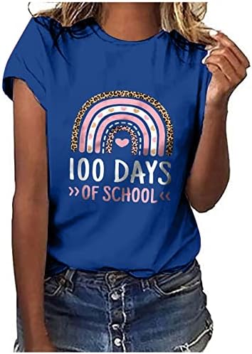 Лятна Есенна Тениска за Момичета, Дрехи с Къс Ръкав, Памучен Тениска с Кръгло деколте и Цветен Модел, KD KD