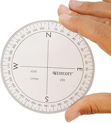 Транспортир Westcott 3 1/2 с 360-градусным компас, прозрачен (255), прозрачен