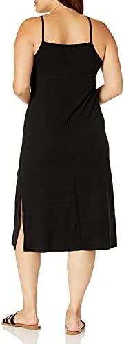 Женствена рокля Midi свободно намаляване на ребристого трикотаж Свободно намаляване на Leslie с цепка отстрани на спагети презрамки и квадратни деколтета