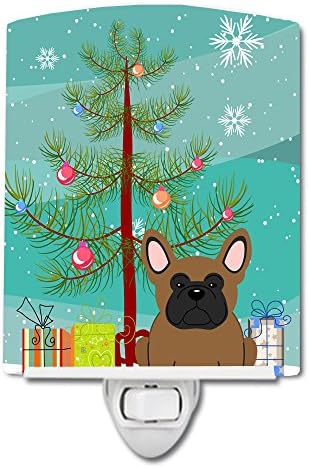 Керамични лека нощ Carolin's Treasures BB4138CNL Merry Christmas Tree French Bulldog Brown, Компактен, сертифициран UL, идеални за спални,
