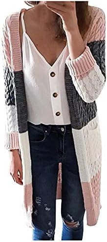 Струящиеся Пуловери Ladie's Seaside Приталенные Пуловери С дълги ръкави, Възли В Цветен блок, Тенденция есен Без яка