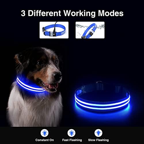 Led Нашийник за кучета, MASBRILL Light Up Dog Collar USB Акумулаторни Водоустойчив Светещи Нашийници, Мигащи Нашийник за нощен сигурност, Регулируем Нашийник за домашни любимци с