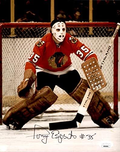 Тони Эспозито подписа снимка Чикаго Блекхоукс 8x10 JSA COA - Снимки на НХЛ с автограф
