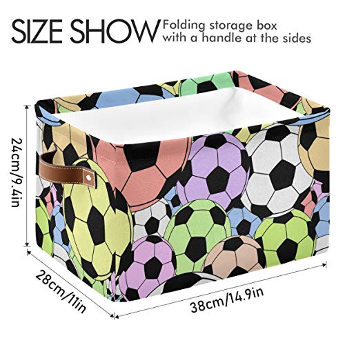 Правоъгълна Кутия За Съхранение на Цветни Футболни Топки от Холщовой Плат с Дръжки - Текстилен Кутия-Органайзер за