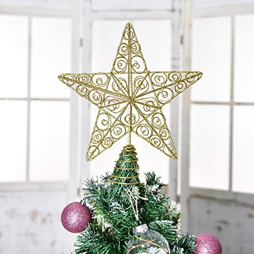 DearHouse 12,2 Инча Сребърна Коледна Звезда Коледа Topper Коледна Украса, Златна Блестяща Коледна Елха Topper Звезда Украса на Върха на Дървото за Коледната Елха Начало Декор