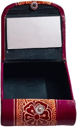 Дизайнерски Калъфи за червило Ръчно изработени от Индийски кожа с Огледало за 3-те Червила