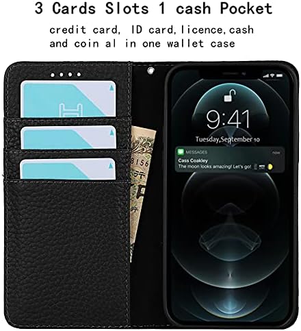 Чанта-портфейл Jaorty за iPhone 12/iPhone 12 Pro с RFID заключване, Отделения за карти, Титуляр и Каишка за китката, Панти Магнитна закопчалка-фолио, Стойка, Калъф-награда от естест