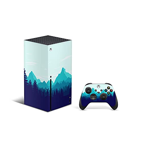 ZOOMHITSKINS Съвместим за Xbox Кожата серия X, Калъф за Xbox Series X, Планински Алпийски Синьо с шарките на Небето Дърво в Гората, издръжлив