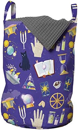 Чанта за дрехи Ambesonne Magician, Мистична Карикатура със Свещ, за да се предскаже Съдбата, Кристали Книгата на Кота, Кошница за дрехи