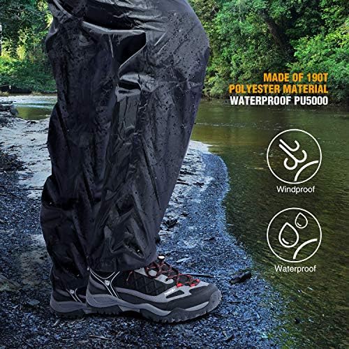 REDCAMP Унисекс, Непромокаеми панталони, Леки, със страничен цип, PU5000mm, са идеални за разходки на открито, черен