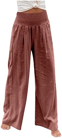 Дамски панталони Iaqnaocc, Удобни Широки Панталони с Висока Талия, Струящиеся Панталони с джобове