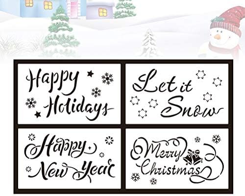 KESYOO 1 Комплект весела Коледа, честита Нова година, Нека вали Сняг, шаблони За Рисуване, Шаблони, Шаблон (Бял) за Коледен Декор