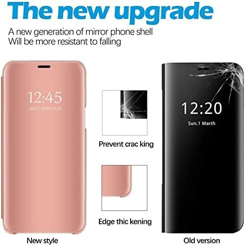 Кожен калъф S21 Plus е Съвместим с Samsung Galaxy S21 + Plus 5G, Калъф за телефон, Огледало за грим, флип-надолу капак, калъф S21 + със стойка, устойчив на удари Защитен калъф за Samsung S21 Pl
