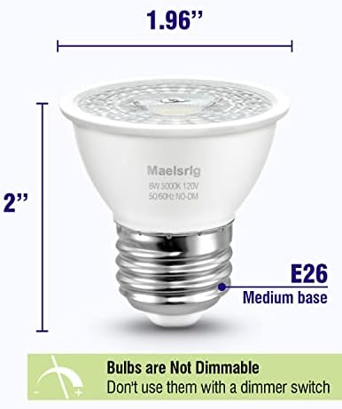 Led Вградена лампа Maelsrlg PAR16 с късо гърло, 6 W (еквивалент на 60 W), лампа за антични шкафа, Без трептене, 600 Лумена, Дневна светлина