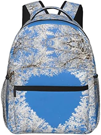Зимна раница с принтом дърво Синьо небе, Страничен джоб за бутилка с вода, За да пропускливост на въздуха, Чанта за компютър, Подходяща