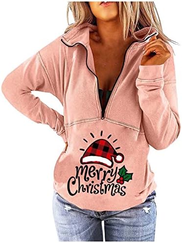 Шусуен Коледна жена с дълъг ръкав 1/4 цип на яката спад на рамото на големи тромави hoody пуловер пуловер