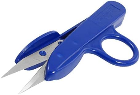 Ножици X-DREE със синя пластмасова дръжка и острие от неръждаема стомана за ръчно изработени (Mango de plástico azul, hoja de acero неокисляемые,