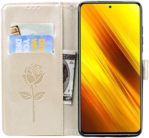 ZYZX за Mi Poco X3 NFC Чанта-портфейл с флорални принтом Рози, Елегантен Калъф-награда от Изкуствена кожа с флорални Принтом за телефон Xiaomi Poco X3 Pro/X3 NFC RS Жълт