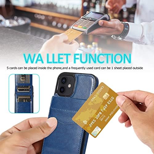 Чанта-портфейл Seabaras за iPhone 11 с притежател на кредитна карта, за жени и мъже, една чанта-портфейл от изкуствена кожа за iPhone 11, калъф 6,1 инча (син)