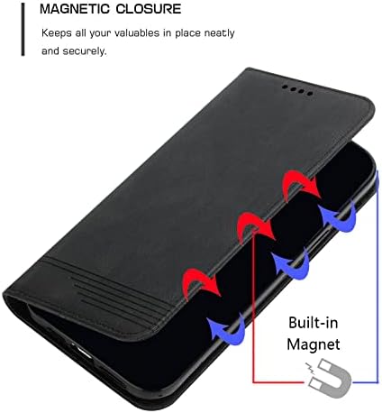Чанта-портфейл Mavis's Дневник, Съвместим с Samsung Galaxy A14 5G, Магнитен калъф-награда от Изкуствена кожа с поставка за карти, устойчив на удари Панти калъф Galaxy A14 5G (черен)
