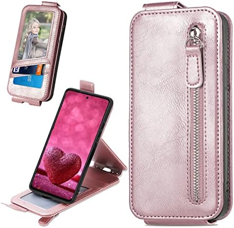 Малка чанта-портфейл с цип за Samsung Galaxy S22 + 5 ГРАМА (не S22) от изкуствена кожа [Чанта с отделение за карти] с регулируема стойка,
