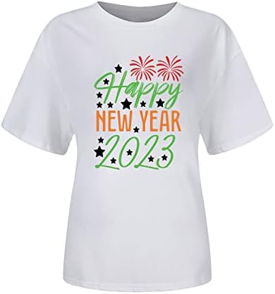 Честита Нова Година 2023, Ризи за Жени, Ризи с Къс Ръкав, Ежедневни Базова Тениска с Кръгло Деколте За Момичета, Хубава Празнична Блуза, Блузи