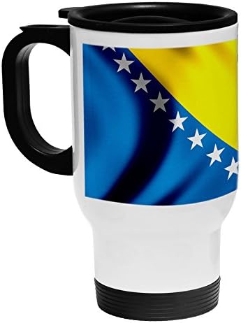 ExpressItBest Бяла утайка от чаша от неръждаема стомана/Пътна чаша - Флаг на Босна и Херцеговина Босненски - Футбол