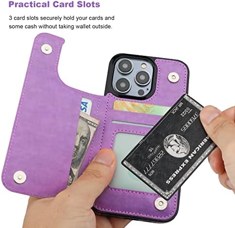 Vaburs е Съвместим с калъф за iPhone 14 Pro, Чантата с държач за карти, от изкуствена кожа с Релефни модел на пеперуда, с Двойни бутони,