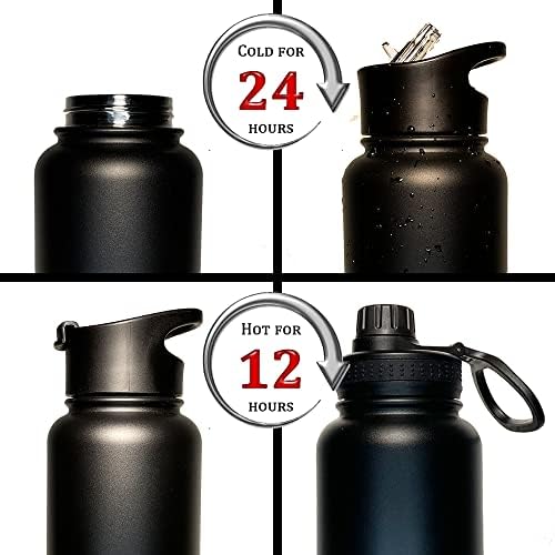 Бутилка за вода от неръждаема стомана със сламен капак - Изолирано бутилка за вода с обем 32 грама, Колба, Чаша-Термос - Слама покриване