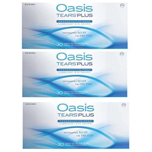 Капки за очи Oasis Tears Plus Lubricant Eye Капки Relief за сухота в очите, Стерилни за еднократна употреба, контейнери за 30 парчета (опаковка от 3 броя)